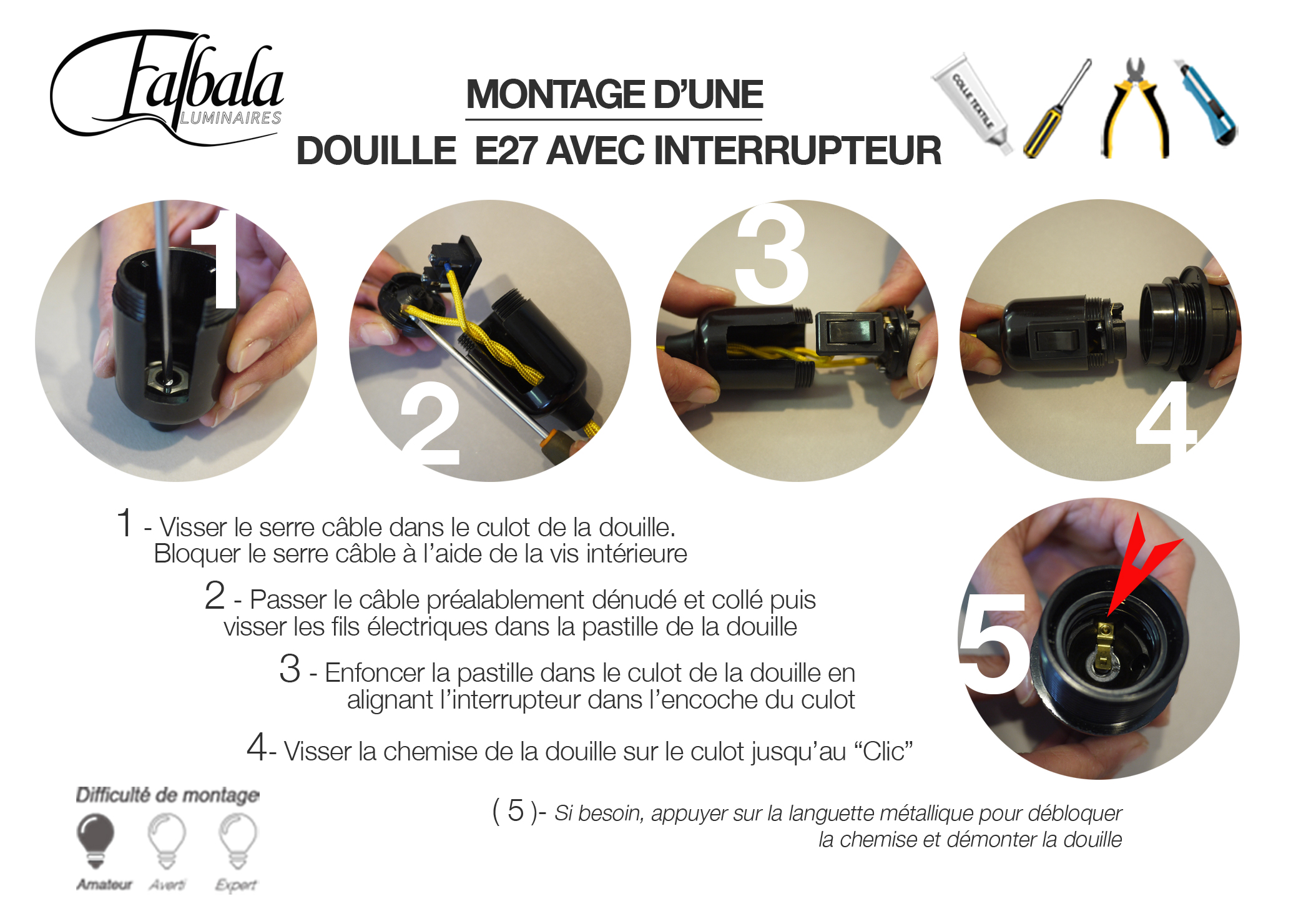 TUTO DOUILLE E27 INTERRUPTEUR-Falbala Luminaires