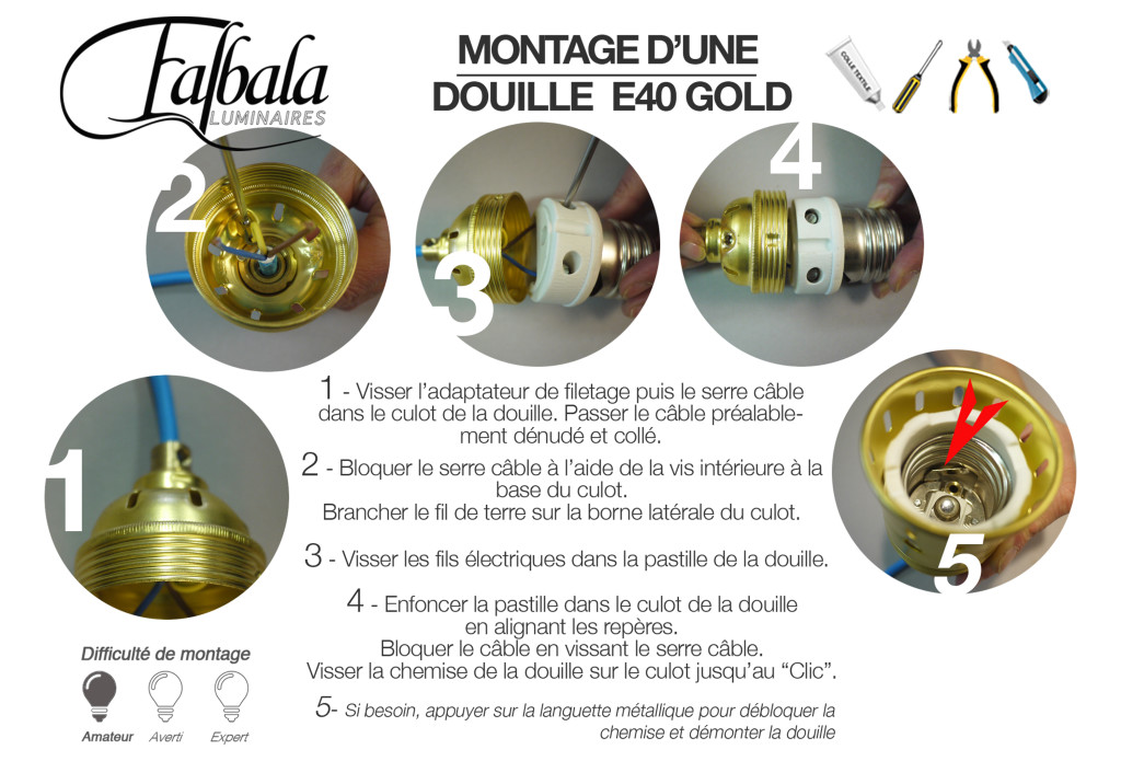 TUTO DOUILLE E40 GOLD-Falbala Luminaires