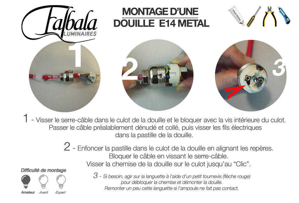 TUTO DOUILLE E14 METAL-Falbala Luminaires