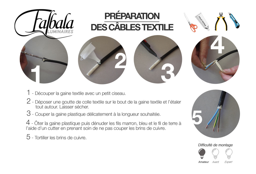 TUTO Préparation câbles textile -Falbala Luminaires