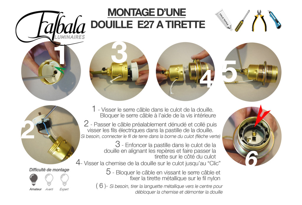 TUTO DOUILLE E27 A TIRETTE-Falbala Luminaires