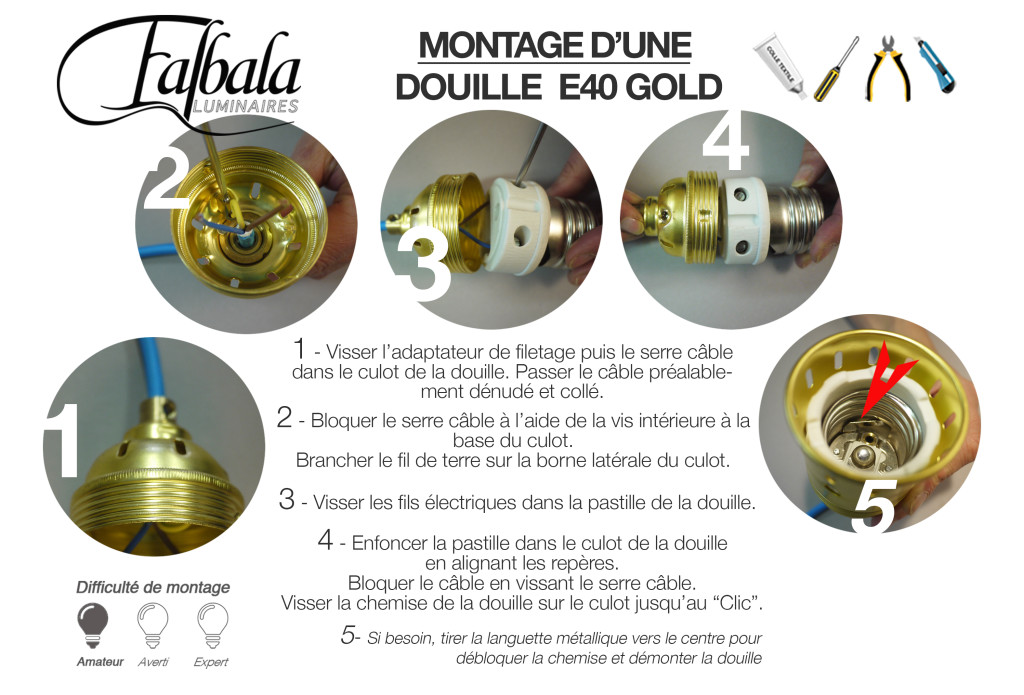 TUTO DOUILLE E40 GOLD-Falbala Luminaires
