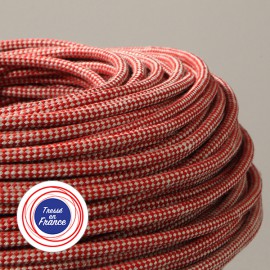 Câble textile arlequin lin et rouge