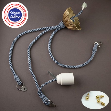 Cordelière bleue et bronze pour lustre Art Déco - Falbala Luminaires