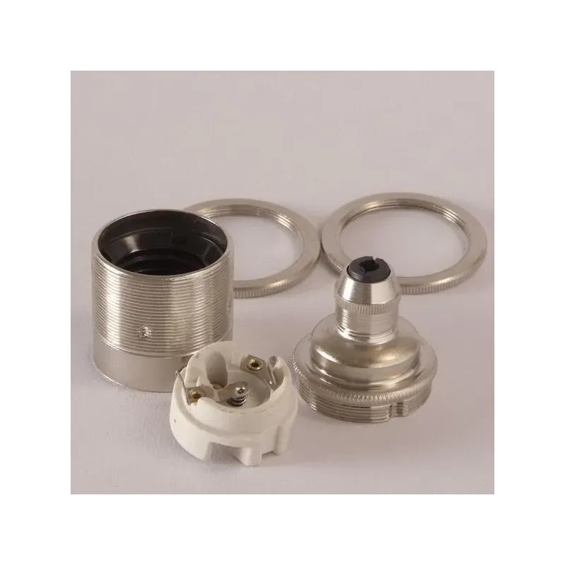 Douille E27 filetée nickel avec serre cable - Falbala-Luminaires