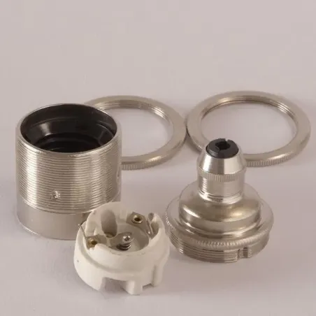 Douille E27 filetée nickel avec serre cable - Falbala-Luminaires
