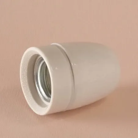 Douille E27 porcelaine avec terre - Falbala-Luminaires