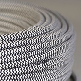 Câble textile 3x0.75mm² tigré noir et blanc - Falbala-luminaires