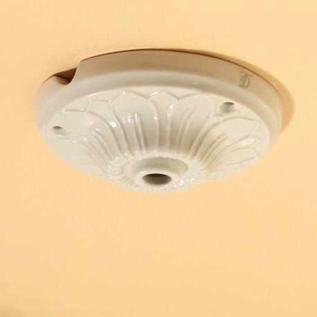 Rosace porcelaine décorée D105 blanche - Falbala-luminaires