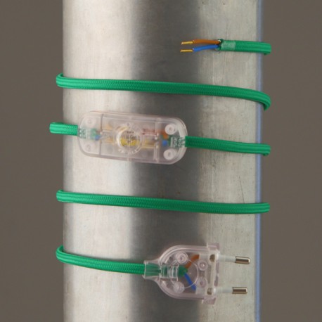 Cordon de lampe textile vert - Falbala Luminaires