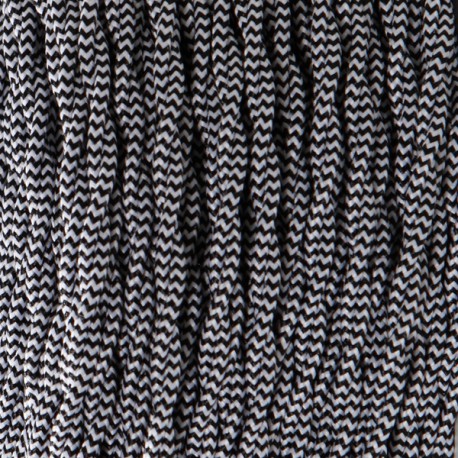 Câble textile torsadé 2x0.75mm² zébré noir et blanc - Falbala Luminaires