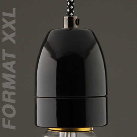 Douille E40 porcelaine lisse noire - Falbala-Luminaires