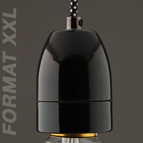 Douille E40 porcelaine lisse noire - Falbala-luminaires