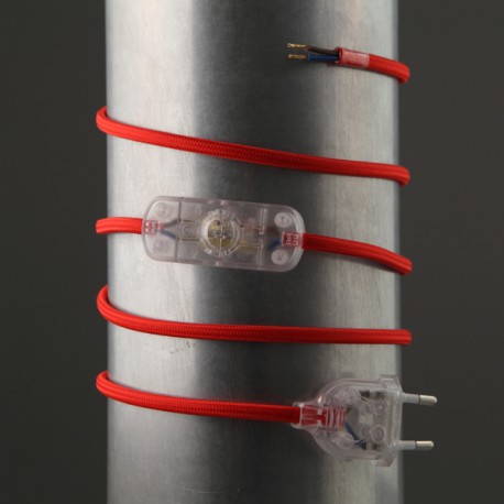 Cordon de lampe textile rouge - Falbala Luminaires