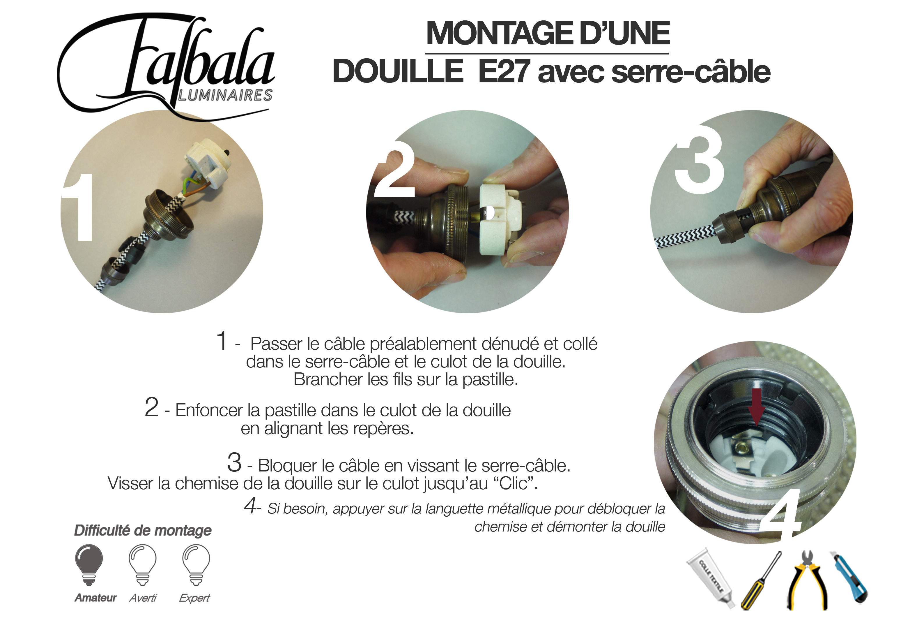 Douille lampe laiton E27 double férule métal - MC Fact